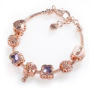 🆕 Rose Gold Mom Charm Bracelets Bangles Surprise